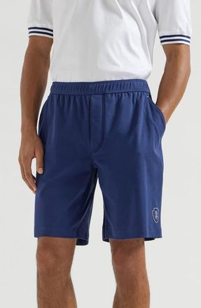 Brunello Cucinelli Cotton interlock shorts with logo in Avio Blue at Nordstrom, Size Xx-Large