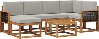 vidaXL Conjunto De Sof&aacute;s De Exterior 7 Uds. Natural Y Gris Claro Vidaxl