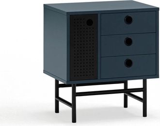 Teulat Mesita de noche 1 puerta 3 cajones gris antracita y negra