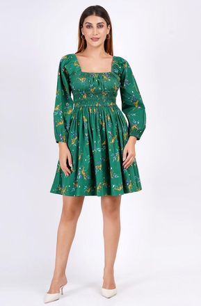 Leota Genevieve Square Neck Mini Dress Lucky Cheetah Verdant Green