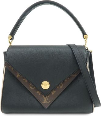 Louis Vuitton Double V Calfskin With Monogram Canvas Black Leather Handbag (Pre-Owned)