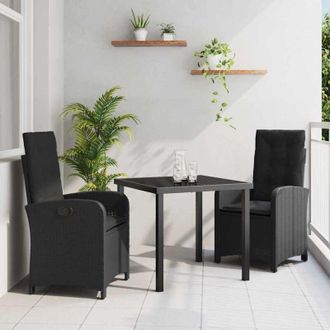 vidaXL Conjunto De Comedor De Jard&iacute;n 3 Pcs Negro Rat&aacute;n Sint&eacute;tico Vidaxl