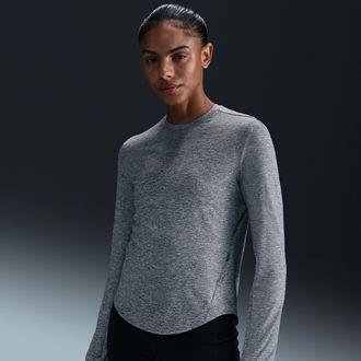 Nike Womens Swift Dri-FIT UV Long-Sleeve Crew-Neck Running Top in Grey | HQ0503-084