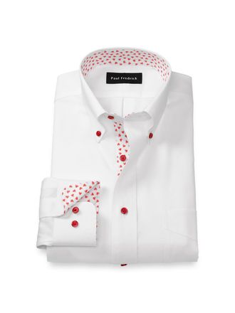 Paul Fredrick Slim Fit Comfort Stretch Non-iron Solid Dress Shirt With Contrast Trim