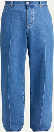 Bottega Veneta Mens Intrecciato Label Wide-Leg Jeans