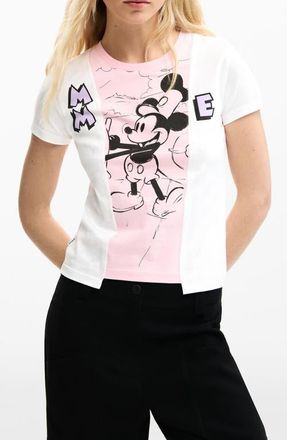 Desigual Mickey Mouse Paneled Graphic T-Shirt in White at Nordstrom, Size X-Small
