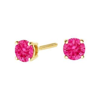 House of Brilliance 14K Yellow Gold 1.0 Cttw Pink Lab Grown Diamond Solitaire Stud Earrings in Pink Diamond | Yellow at Nordstrom