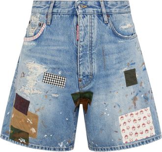 Dsquared2 Patchwork Paint-Splatter Denim Shorts