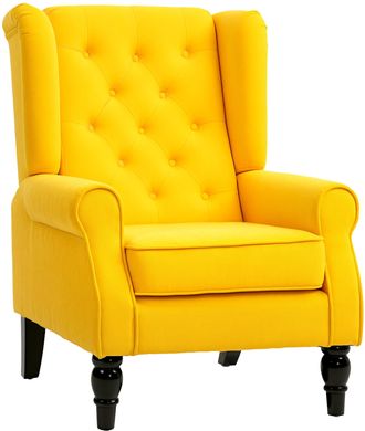 HOMCOM Homcom Sill&oacute;n Orejero Moderno, Butaca De Sal&oacute;n Con Reposabrazos Y Patas De Madera, Sof&aacute; Individual Carga 160 Kg, Para Oficina, Sala De Estar, Amarillo