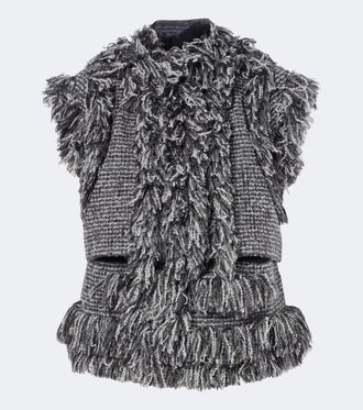 sacai Fringed wool-blend tweed vest