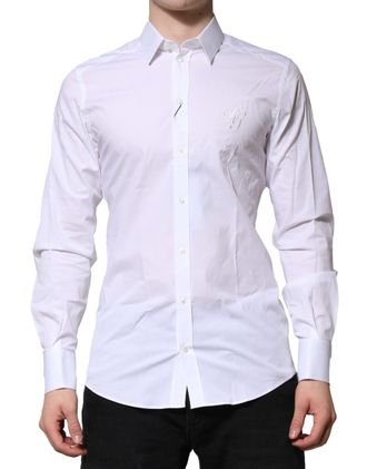 Dolce & Gabbana Mens White Cotton Gold Long Sleeves Formal Shirt Elastane