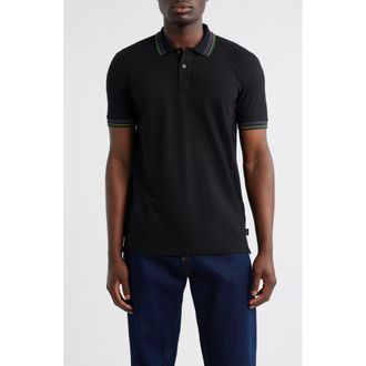 Paul Smith Tipped Stretch Cotton Polo in Black at Nordstrom, Size Xx-Large