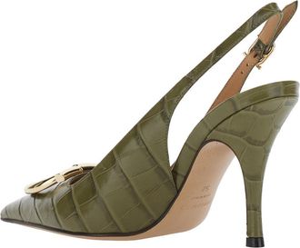 Ferragamo Womens Pumps Sara Green Crocodile-Effect Leather Calf