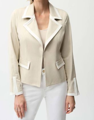Joseph Ribkoff Foiled Faux Suede Fitted Jacket In Moonstone / Vanilla