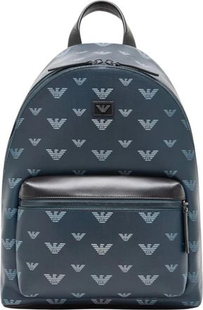 Emporio Armani Backpacks, unisex, Blue, Size: ONE SIZE Backpack in Coated Canvas with All-over Eagle