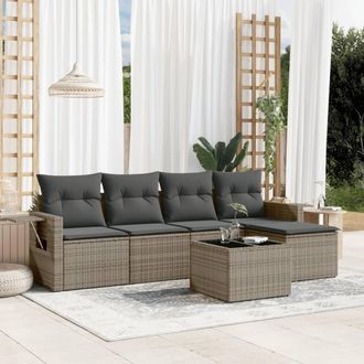 vidaXL Vidaxl - Set De Muebles De Jard&iacute;n 6 Pzas Y Cojines Rat&aacute;n Sint&eacute;tico Gris
