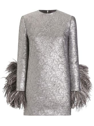 Dolce & Gabbana feather-trim mini dress - women - Feather/Fabric - 44 - Silver