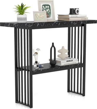 Costway Tavolo da Ingresso Stretto e Compatto, Tavolo da Divano in Finto Marmo con Struttura in Acciaio, Consolle Moderno per Salotto e Corridoio