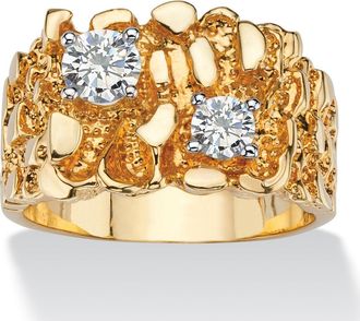 Palm Beach Jewelry Mens 1.05 TCW Round Cubic Zirconia Gold-Plated Two-Stone Nugget Ring