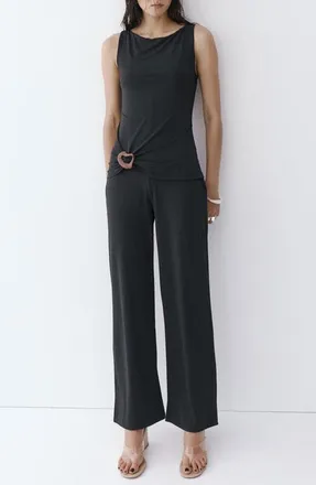 Mango Wide Leg Jumpsuit with Resin Detail in Black at Nordstrom, Size X-Small