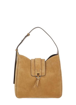 Hogan Light Brown Suede Shoulder Bag with H Detail