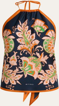 Etro Floral-Print Silk Twill Halter Top