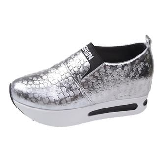 Generic Fashion Sneakers for Women 2025 Sparkly Bling Shiny Platform Wedge Shoes Dressy Lightweight Slip On Chunky Loafers Low Top Sneakers Casual Walking Sho