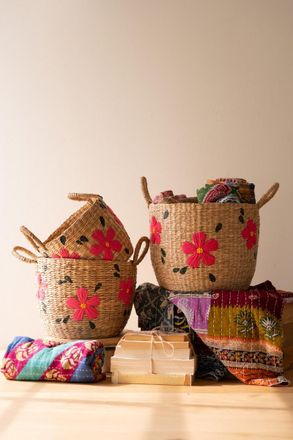 Kalalou Set Of Three Seagrass Baskets - Flowers