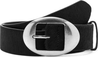 Mango Oval Buckle Calf Hair Belt in Black at Nordstrom, Size Small
