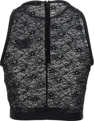 Alessandra Rich Rhinestone-Embellished Lace Tank Top - Black
