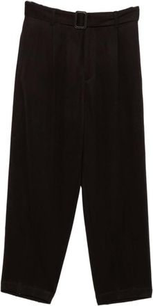 Emporio Armani Wide Trousers, male, Brown, XL, Brown Wool-Cashmere Blend Straight Leg Trousers