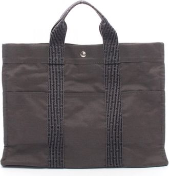 Herm&egrave;s Gray Canvas Handbag Tote Bag (Pre-Owned)