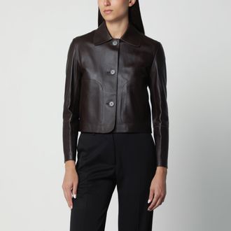 Arma Giacca cropped Emy marrone caff&egrave; in pelle