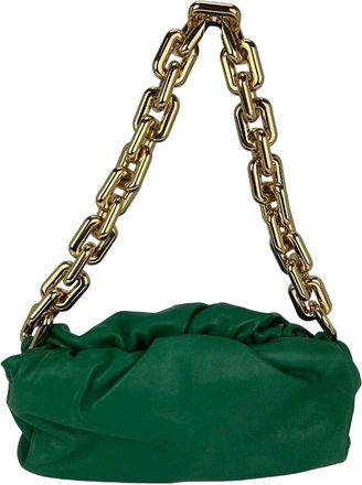 Bottega Veneta Green Leather Chain Pouch Bag Clutch (Authentic Pre-Loved)