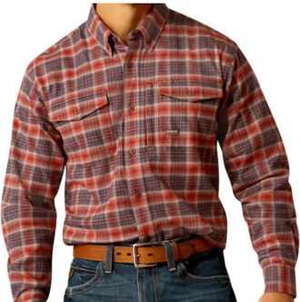 Ariat Mens Rebar Flannel Durastretch Work Shirt In Burnt Henna
