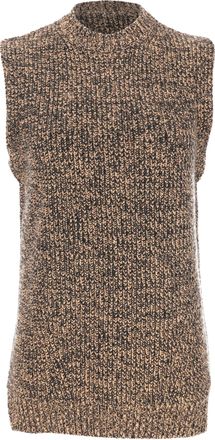 Ganni Ganni Mock neck Sleeveless Vest Sweater in Brown Merino Wool