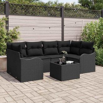 vidaXL Vidaxl - Conjunto De Sof&aacute; De Jard&iacute;n 7 Pcs Negro 55 X 55 X 37 Cm