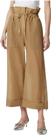 Pinko Somebody Pantalone Ripstop - Dames - Wijde Broeken - Beige - M - Polyester - Broeken
