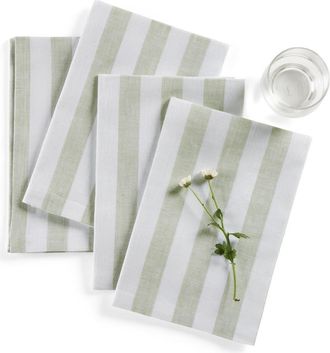 Solino Home Linen Dinner Napkins Set of 4, 20 x 20 Inch for Dining Table, Holiday and Everyday Table Decor - Sorrento Stripe in Sage And White at