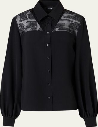 Akris Sequin Embellished Silk Crepe Blouse
