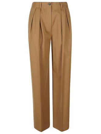 The Row High-Waisted Brown Pants With Relaxed Fit And Pleated Details