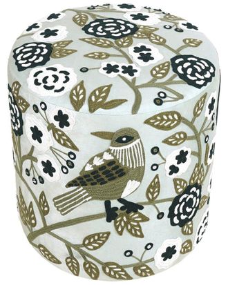 LR Home Lr Home Dahlia Velvet Floral Embroidered Handmade Ottoman