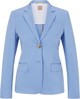 HUGO BOSS Womens Solid Patterned Lapel Collared Blazer in Open Blue - Size 18 UK