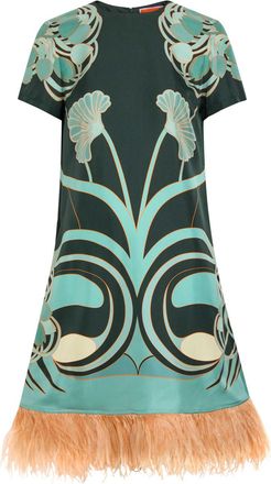 La DoubleJ LA Double J Swing Feather-embellished Silk Midi Dress - Blue - S (UK8-10 / S)