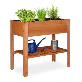 Relaxdays Relaxdays - Huerto Urbano De Madera, Con Estante, Macetero Rectangular, 80 X 88 X 43,5 Cm, Marr&oacute;n Claro