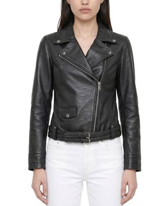 Frye Lambskin Biker Jacket In Black