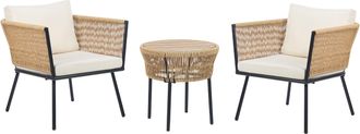 Beliani Beliani - Conjunto De Balc&oacute;n De Rat&aacute;n Beige Claro Natural Sint&eacute;tico Cojines Mesa Gargano