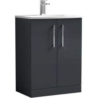 Nuie Nuie Arno Floor Standing 2-Door Vanity Unit with Basin-4 600mm Wide - Satin Anthracite