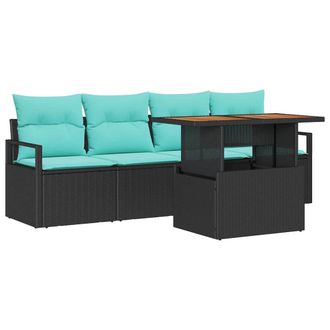 vidaXL Conjunto De Sof&aacute; De Jard&iacute;n Con Coj&iacute;n Manual 5 Pcs Negro Y Azul Vidaxl