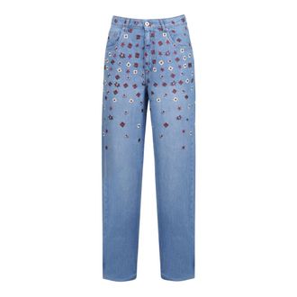 ottod'Ame Straight Jeans, female, Blue, Size: W26 Embroidered Straight Jeans